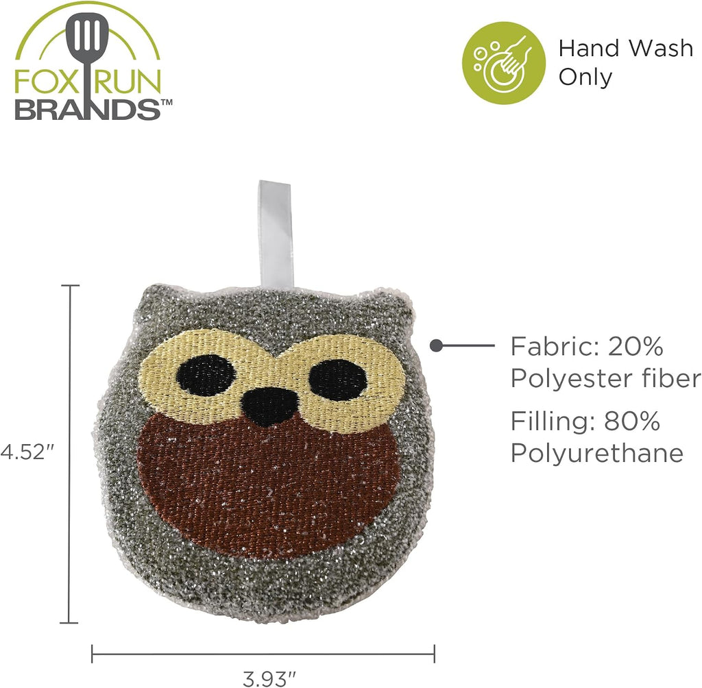Fox Run Woodland Animal Sponge Set, Non-Abrasive Fox, Owl & Bear Scrubbers
