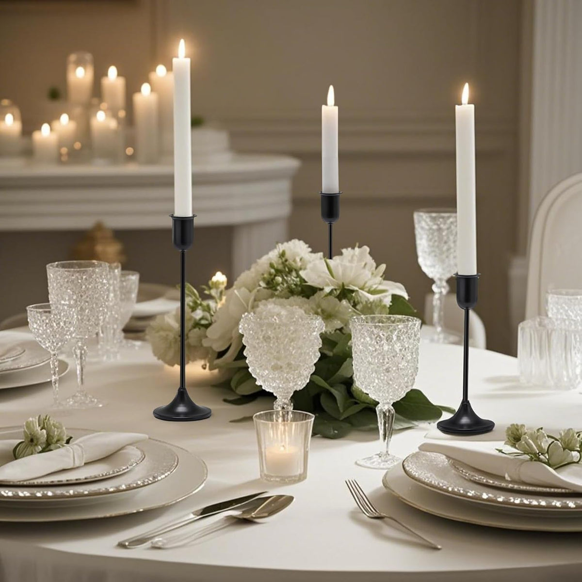 Batoslee Black Candlestick Holders Set of 3 Pcs, Taper Candle Sticks Stand