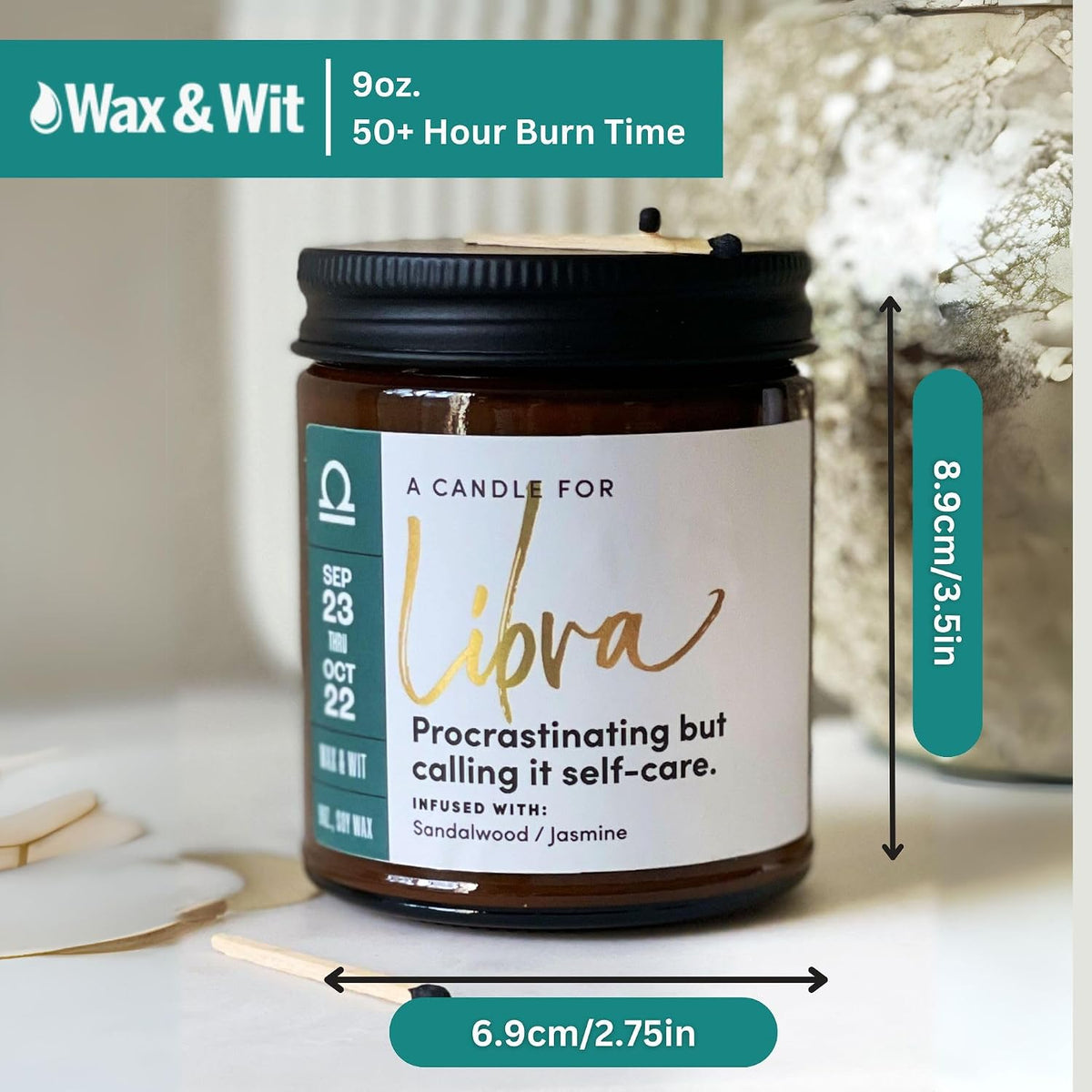 WAX & WIT Libra Candle Gifts for Women, Libra Zodiac Gifts, Astrology Gift for Women, Zodiac Astrology Candle, September October Birthday Gift for Woman - 9oz
