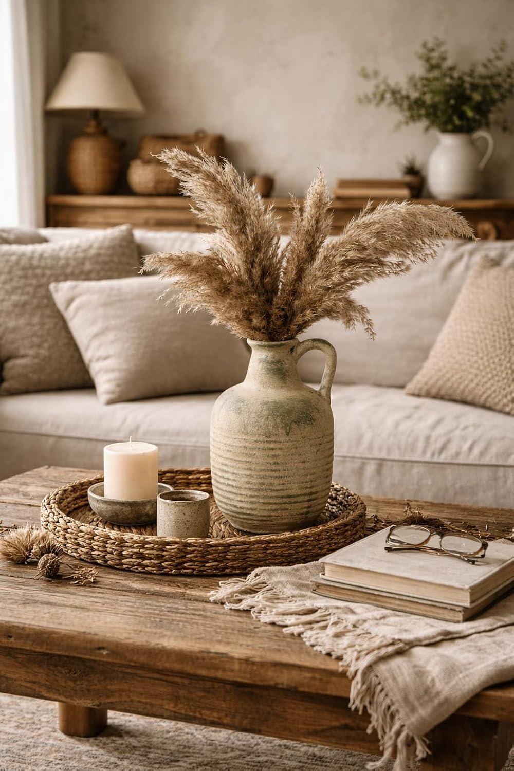 SIDUCAL Rustic Ceramic Farmhouse Flower Vase with 1 Handle-Height 8.43" Terracotta Vase, Unique Textured Pottery Flower Vases for Home Decor, Table, Wedding, Living Room, Shelf Decor, Terra
