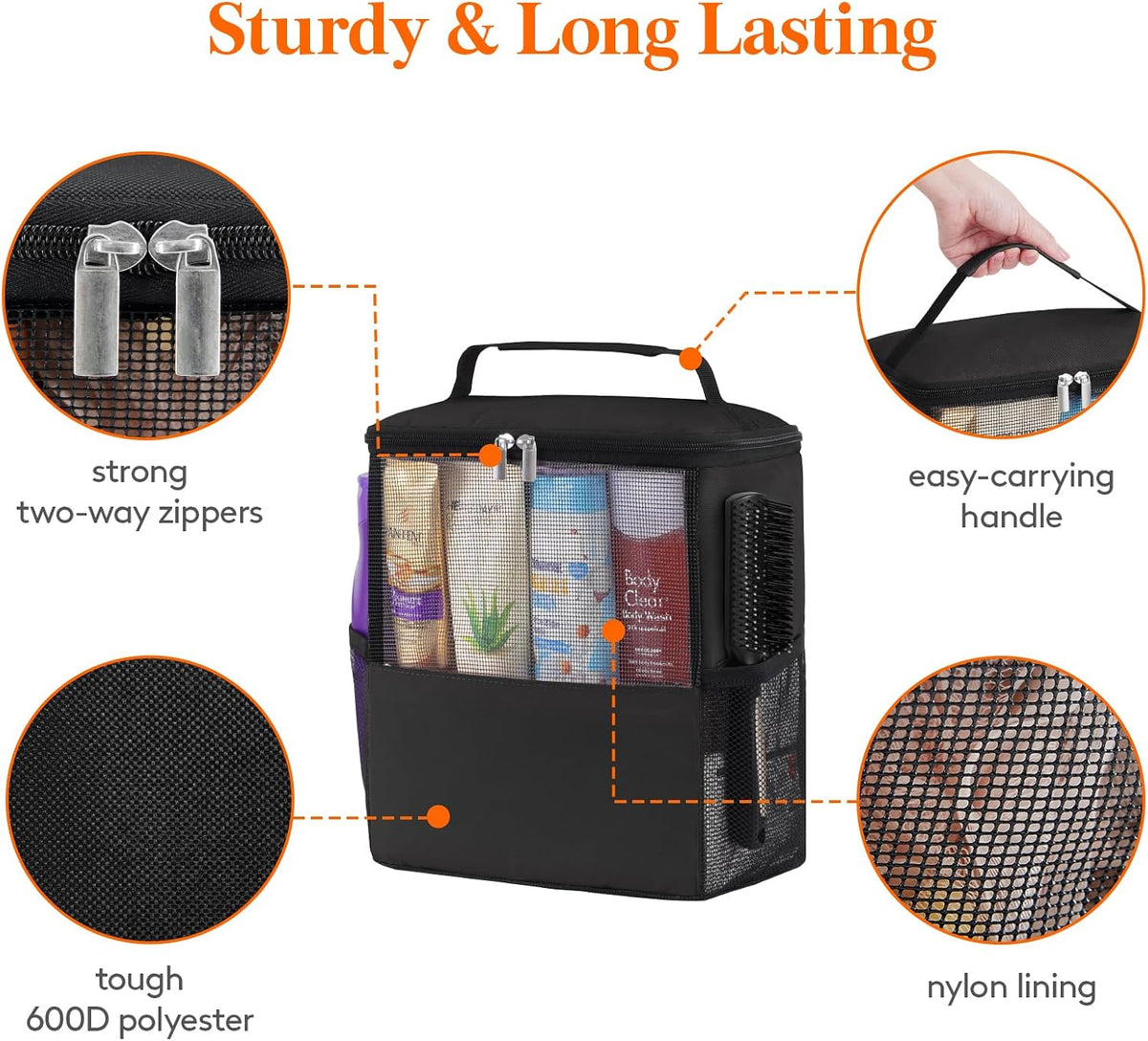 Lifewit Mesh Shower Caddy Bag, Hanging Shower Organizer, Large, Black