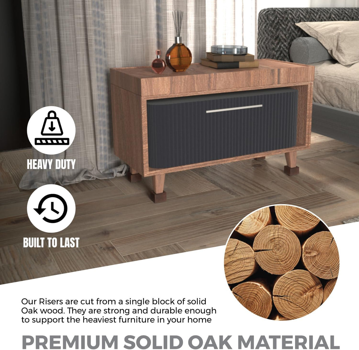 FASONLA Bed Risers (Set of 8) Furniture Risers Lifts Height 2", Oak Solid Wooden Risers for Bed, Furniture, Table, Sofa, Chair Risers with Non-Slip Recessed Hole (8pcs-2" Hight-Walnut Color)
