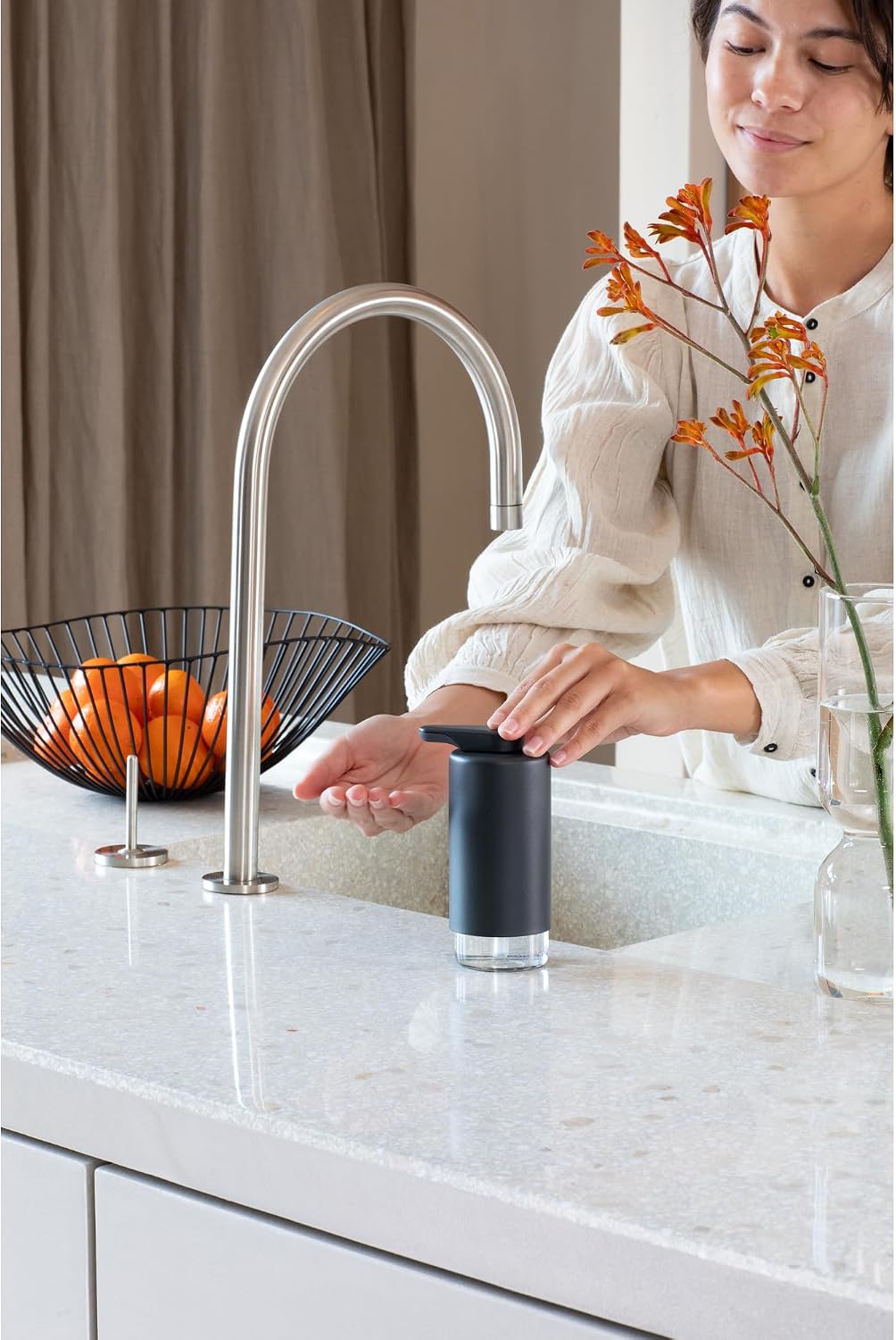 Brabantia SinkStyle Soap Dispenser – Stylish Pump Dispenser for Hand Soap and Dishwashing Liquid – Organizer, Corrosion-Resistant, Mineral Infinite Gray, 6.8oz