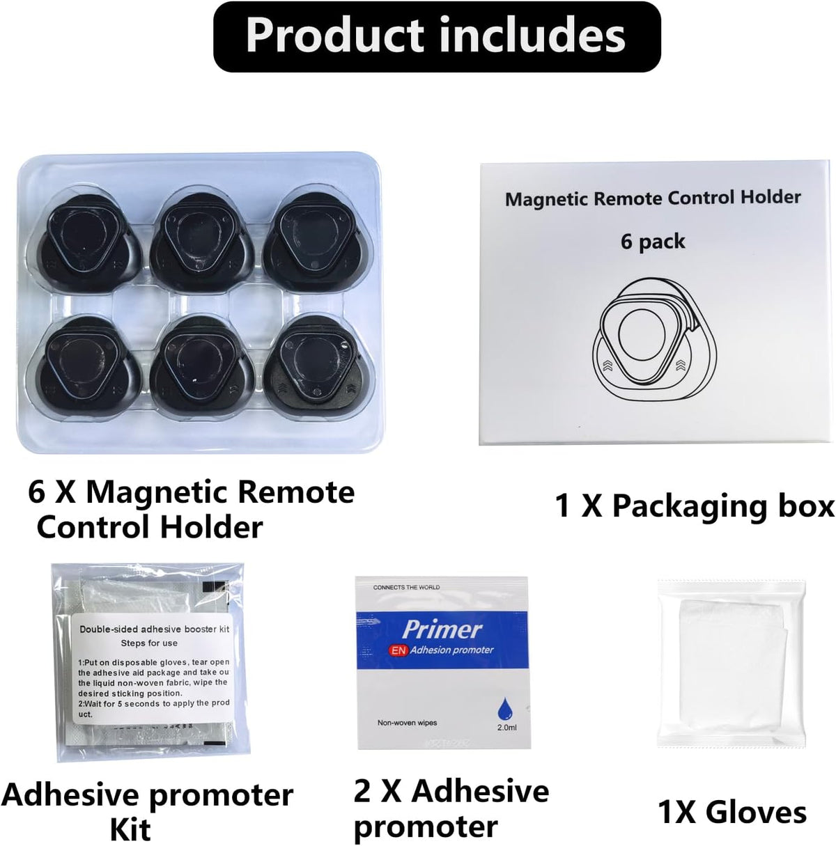 Magnetic Remote Control Holder Wall Mount, [Upgraded with Adhesion Promoter] TV Remote Holder Organizer for Bed Headboard & Nightstand, No Drill Sticky Remote Caddy for Roku (Black, 6 Pack)