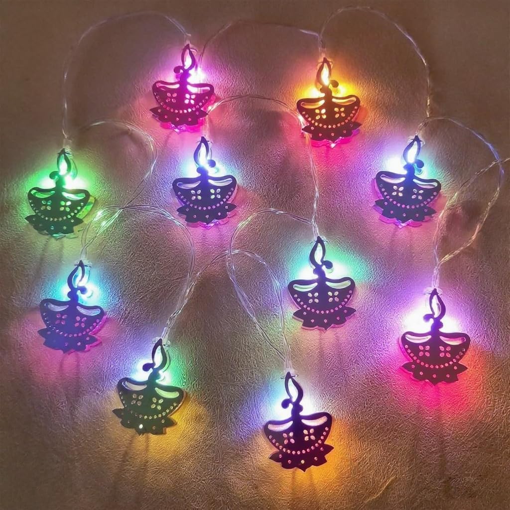 9.8ft Lotus Candle Diwali String Lights, 20 LED Multi-Color Fairy Diya Curtain Lights, Window String Lights, Wedding, Party, Indoor Outdoor Bedroom Decoration(Colorful Flame)