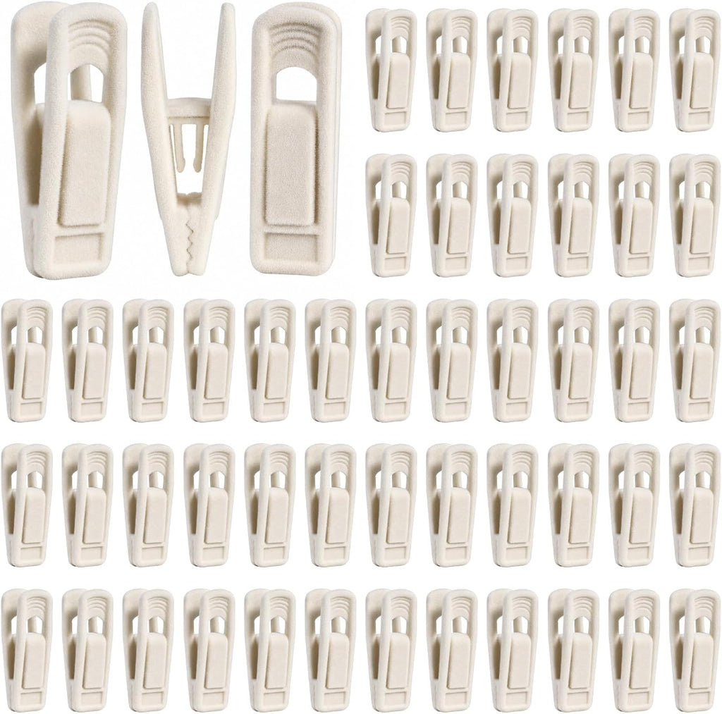 60 Pack Beige Velvet Hanger Clips
