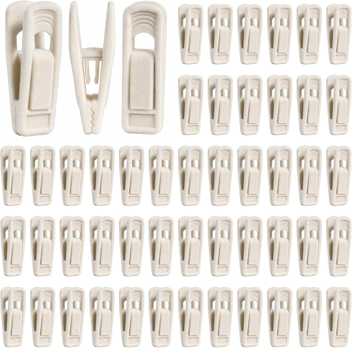 60 Pack Beige Velvet Hanger Clips