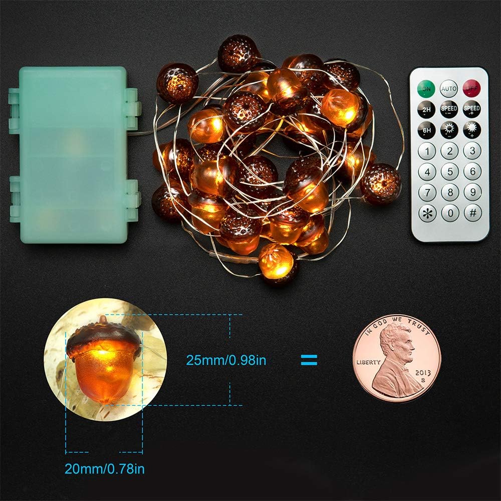 3D Acorn Fall Decor Harvest String Lights Battery Powered with Remote