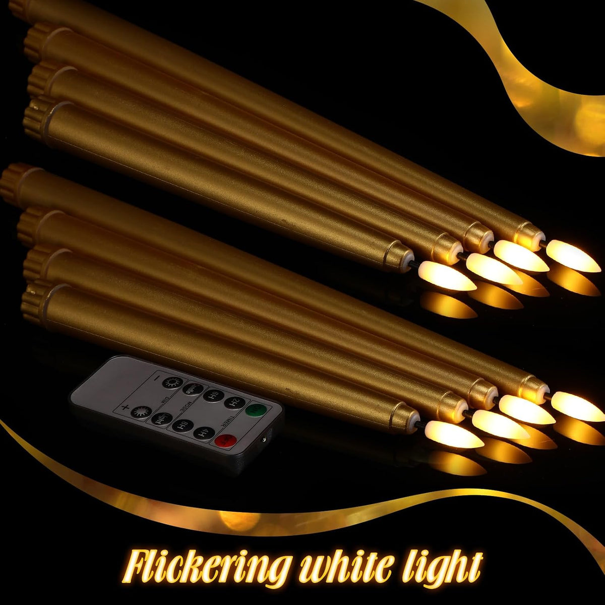Rossesay 28 Pcs Flameless Taper Candles with Timer Remote, Gold