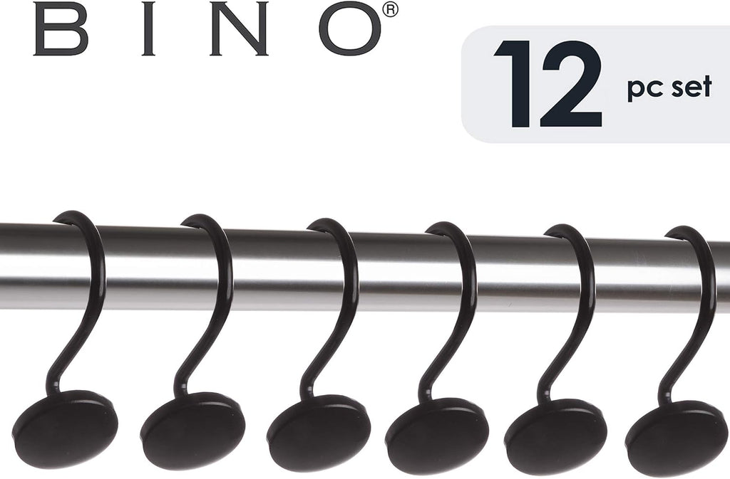 BINO | Shower Curtain Hooks - Matte Black- Set of 12 | Hooks Shower Curtain | Shower Curtain Rings Hooks | Rust Proof Shower Curtain Hooks | Bathroom Shower Hooks for Curtain | Bathroom Essentials