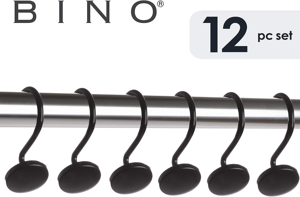 BINO | Shower Curtain Hooks - Matte Black- Set of 12 | Hooks Shower Curtain | Shower Curtain Rings Hooks | Rust Proof Shower Curtain Hooks | Bathroom Shower Hooks for Curtain | Bathroom Essentials