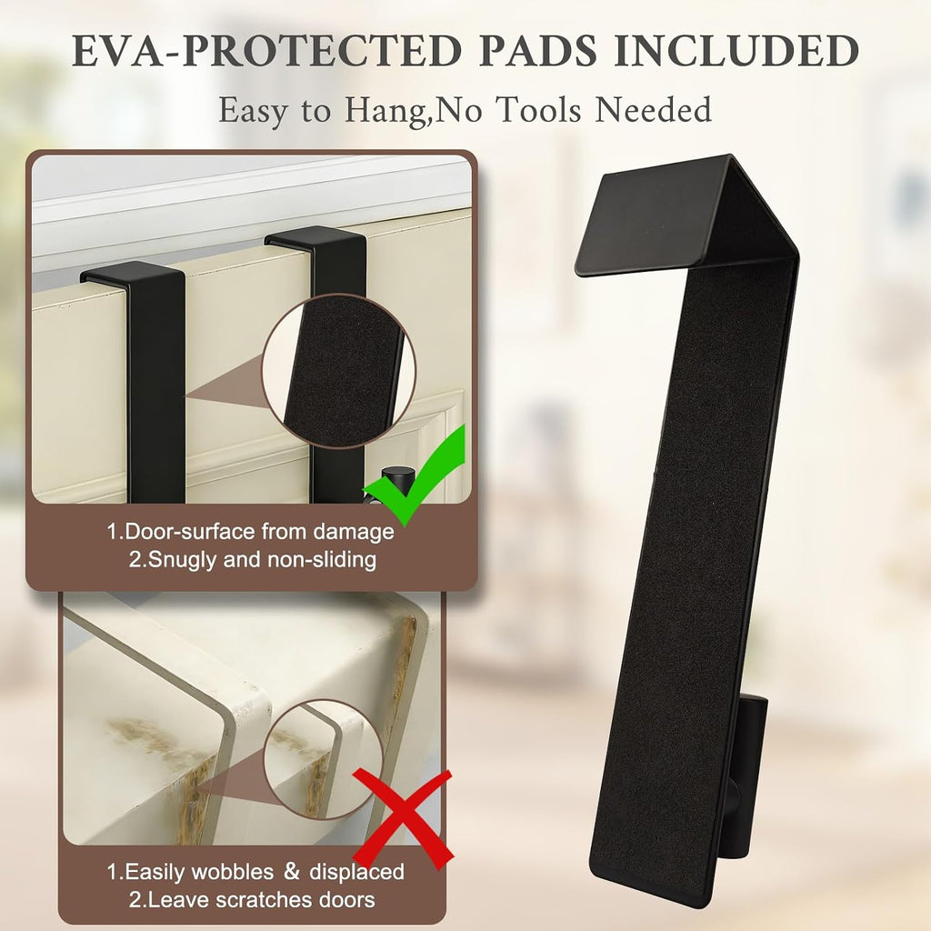 Heavy Duty Stainless Steel Over The Door Hooks, T Shape Behind the Door Hooks, with Non-Slip Pads, for Bedroom Bathroom Fits 1-3/4" Thick Doors (Fits 1-3/4" Thick Door-T Shape- 4 Pack)