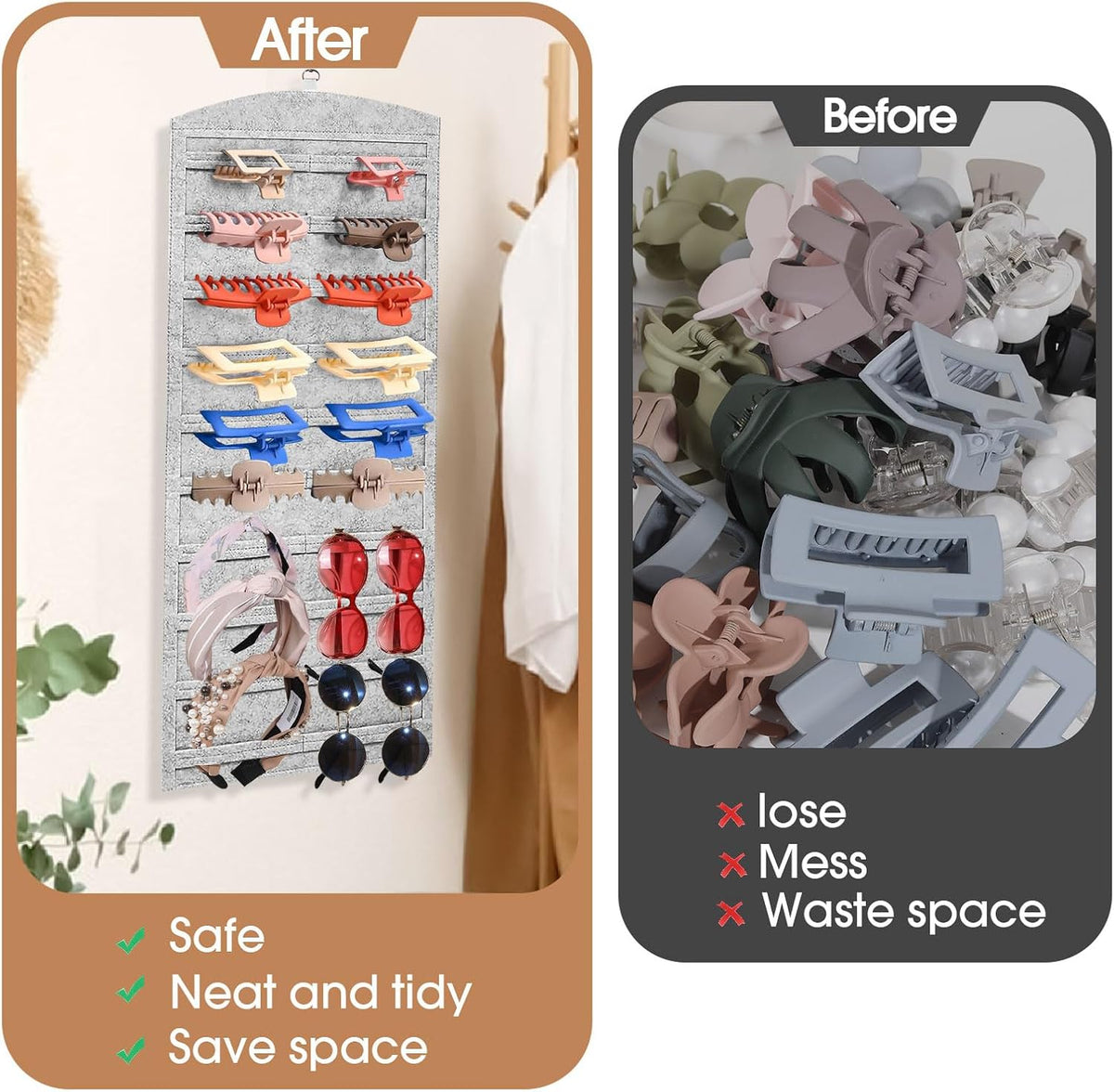 OAOLEER Double-Sided Hair Clip Organizer Storage for Girls Women, Hanging Claw Clip Holder Display for Closet, Wall, Door Room Jewelry Shop (Gray)