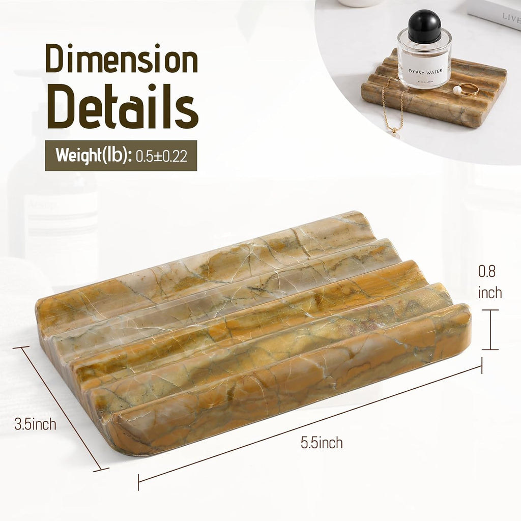Karibiber Marble Soap Dish, Bar Soap Dish Shower, Green Olive Bathroom Soap Holder, Stone Sponge Holder for Kitchen Sink