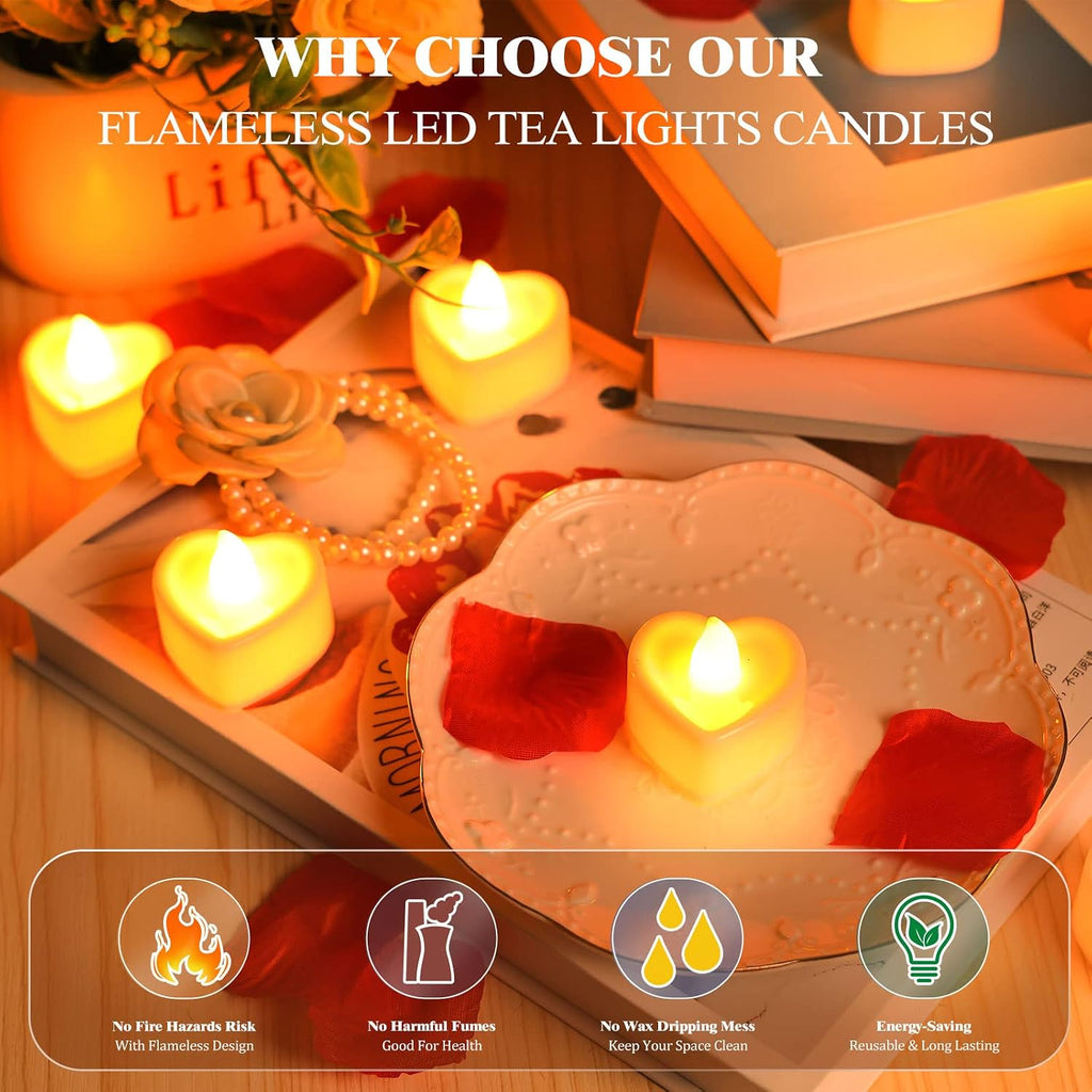 7000 Pieces Artificial Rose Petals with 72 Pcs Flameless LED Candles Battery Operated Led Tea Lights Candles Romantic Decoration Set