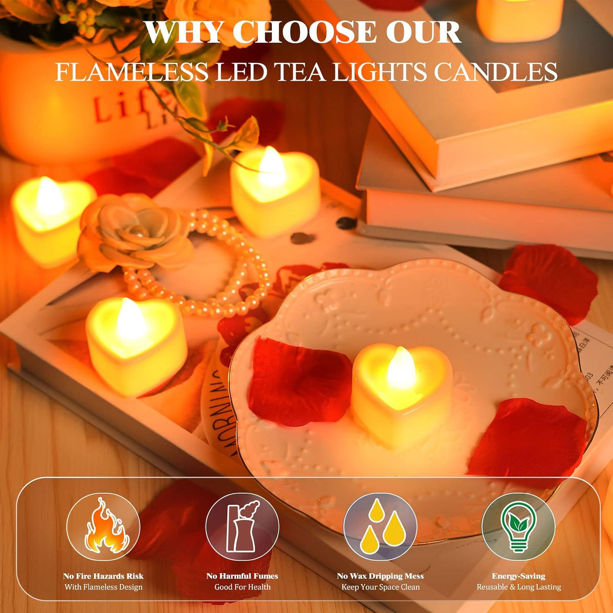 7000 Pieces Artificial Rose Petals with 72 Pcs Flameless LED Candles Battery Operated Led Tea Lights Candles Romantic Decoration Set