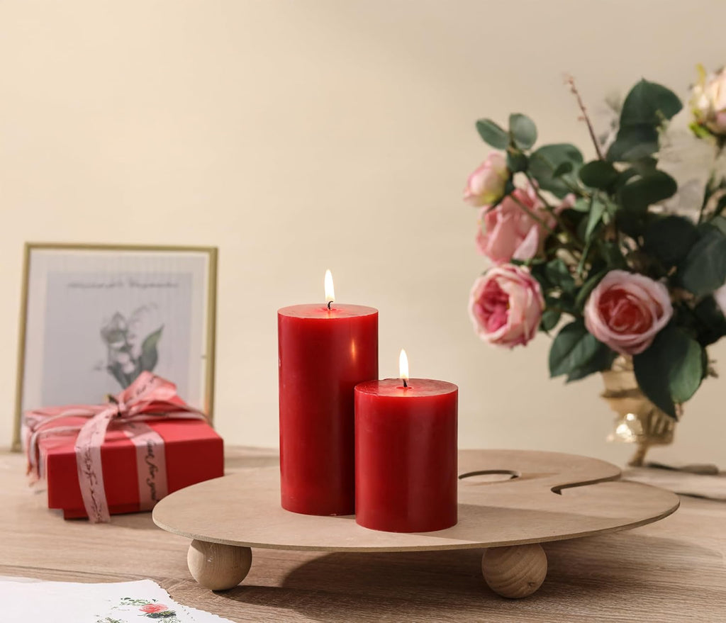 3x4 Inch Red Pillar Candles Set of 3 - Decorative Unscented Pillar Candle