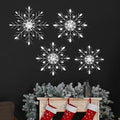 Hicarer 4 Pcs 12" 10" 8" Snowflake Metal Wall Art Rhinestones 3D Decor Christmas Silver Hanging Metal Artwork Wall Decor Glitter Crafts Snowflake Decorations for Living Room (Transparent White)