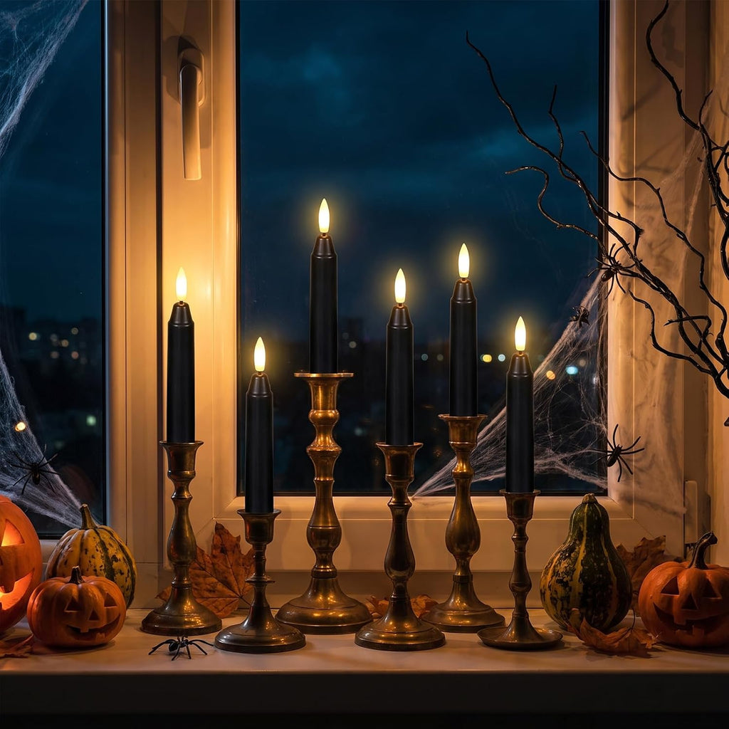 6Inch Flameless Taper Candles with 2 Remote & Timer, Black