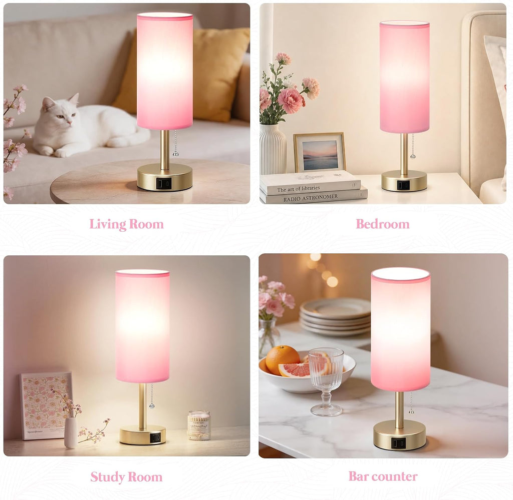 Pink Bedside Table Lamp for Bedroom - Small Nightstand Lamp for Girls