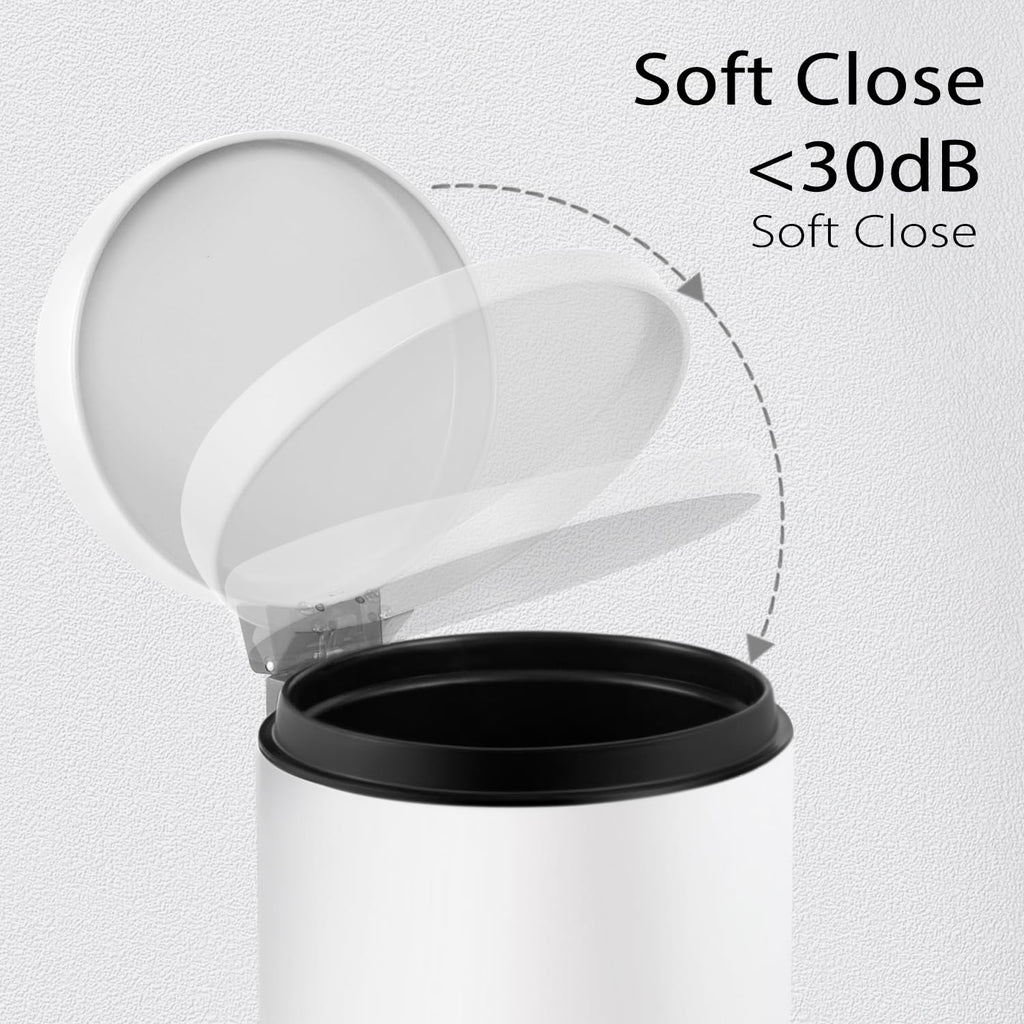 TIPGO Small Bathroom Trash Can with Lid Soft Close, 1.2 Gal, White
