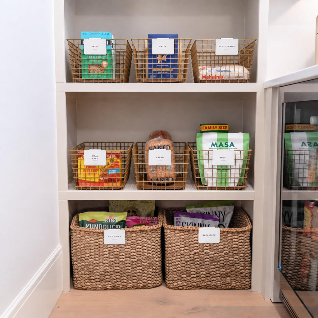 Storage Bin Label Holders Clip-On – 10 Pack Metal Basket Labels for Pantry, Baskets, Shelves & Organization Bins, 3.5” x 2.5