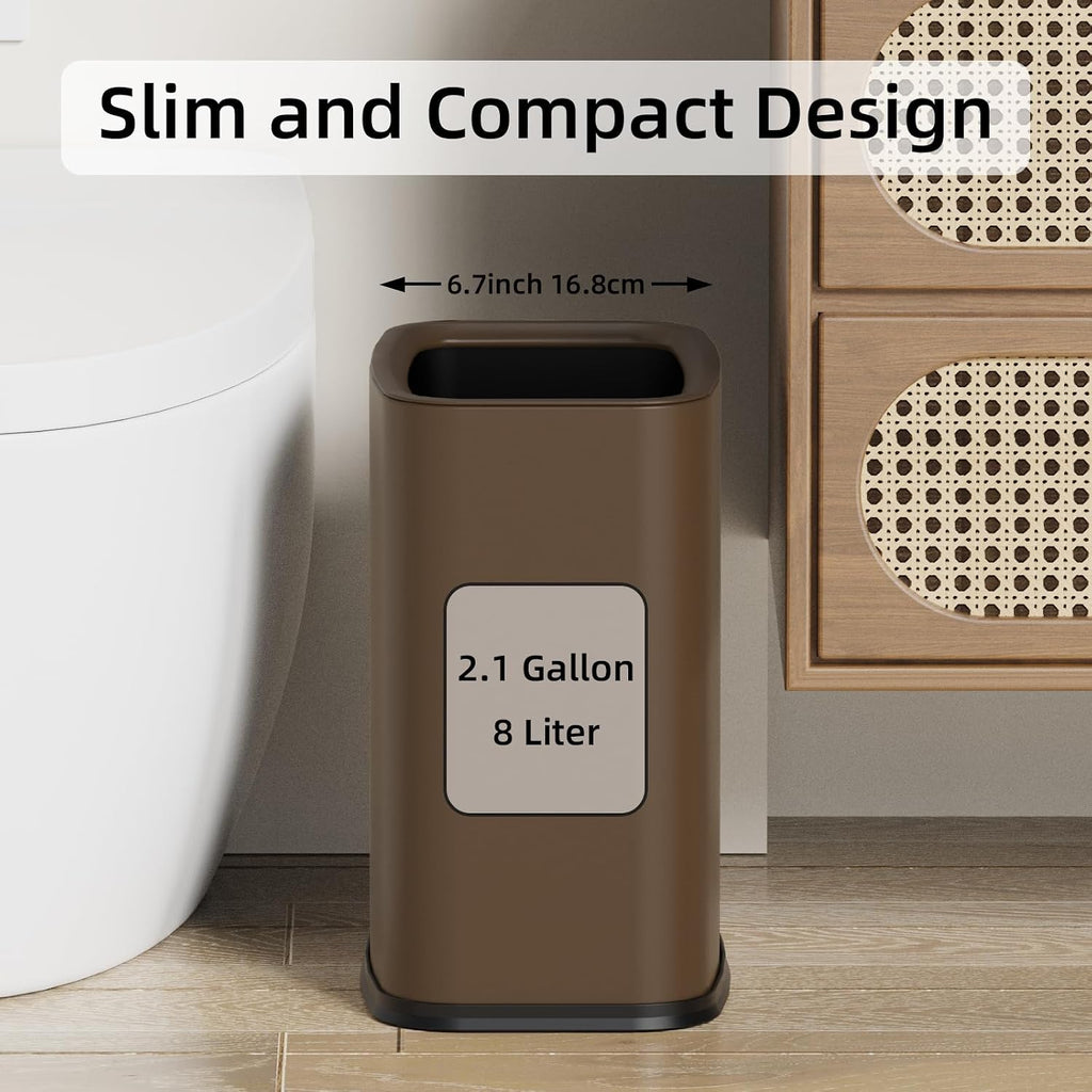 2.6 Gal Brown Bathroom Trash Can,Small Office Garbage Can