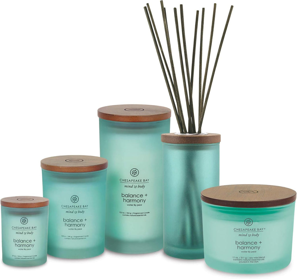 Chesapeake Bay Balance + Harmony Scented Candle Water Lily Pear Fragrance 50 Hours Burn Time Warm & Decorative Soy Wax Blend (Pack of 4)