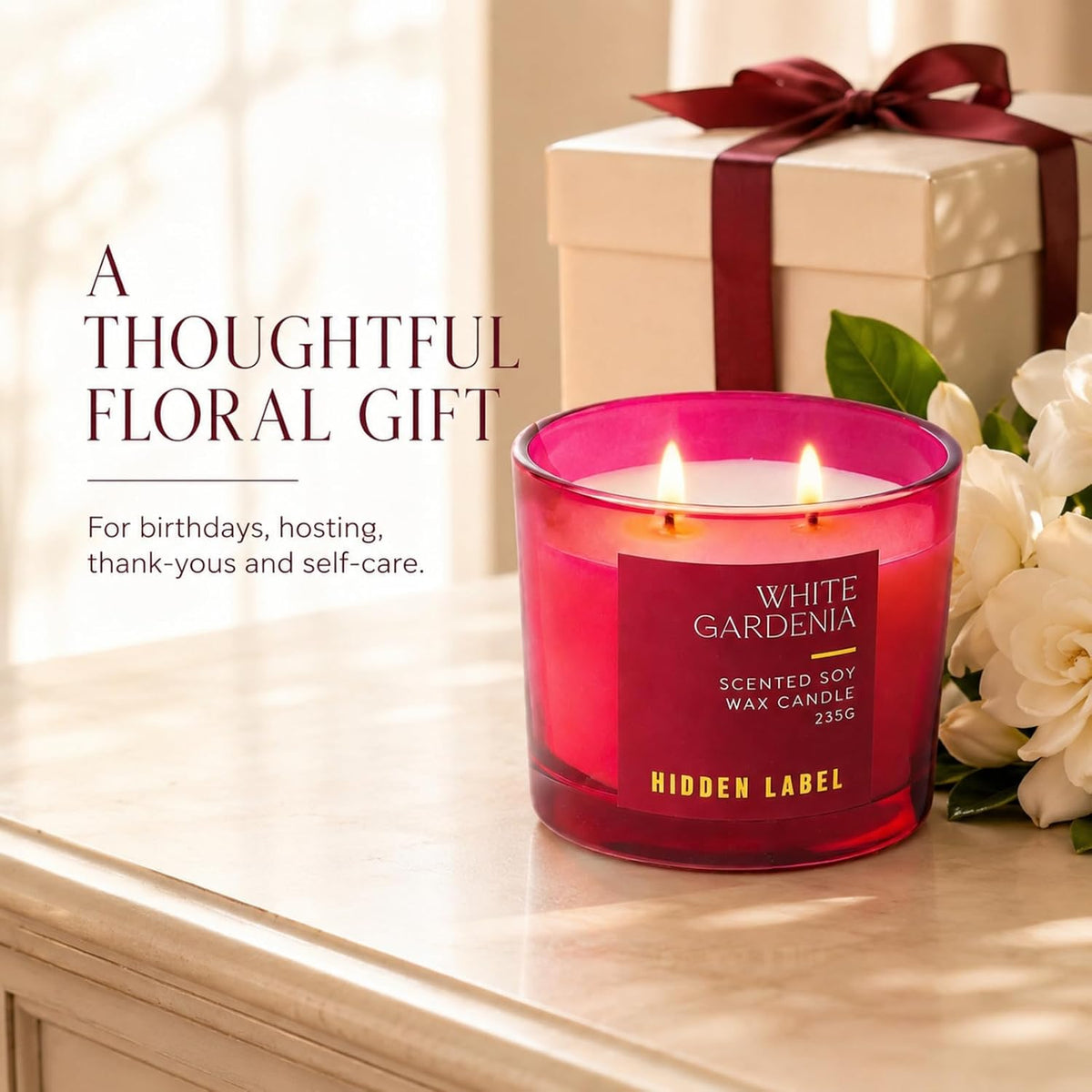Hidden Label White Gardenia 2-Wick Soy Candle, 8.3 oz