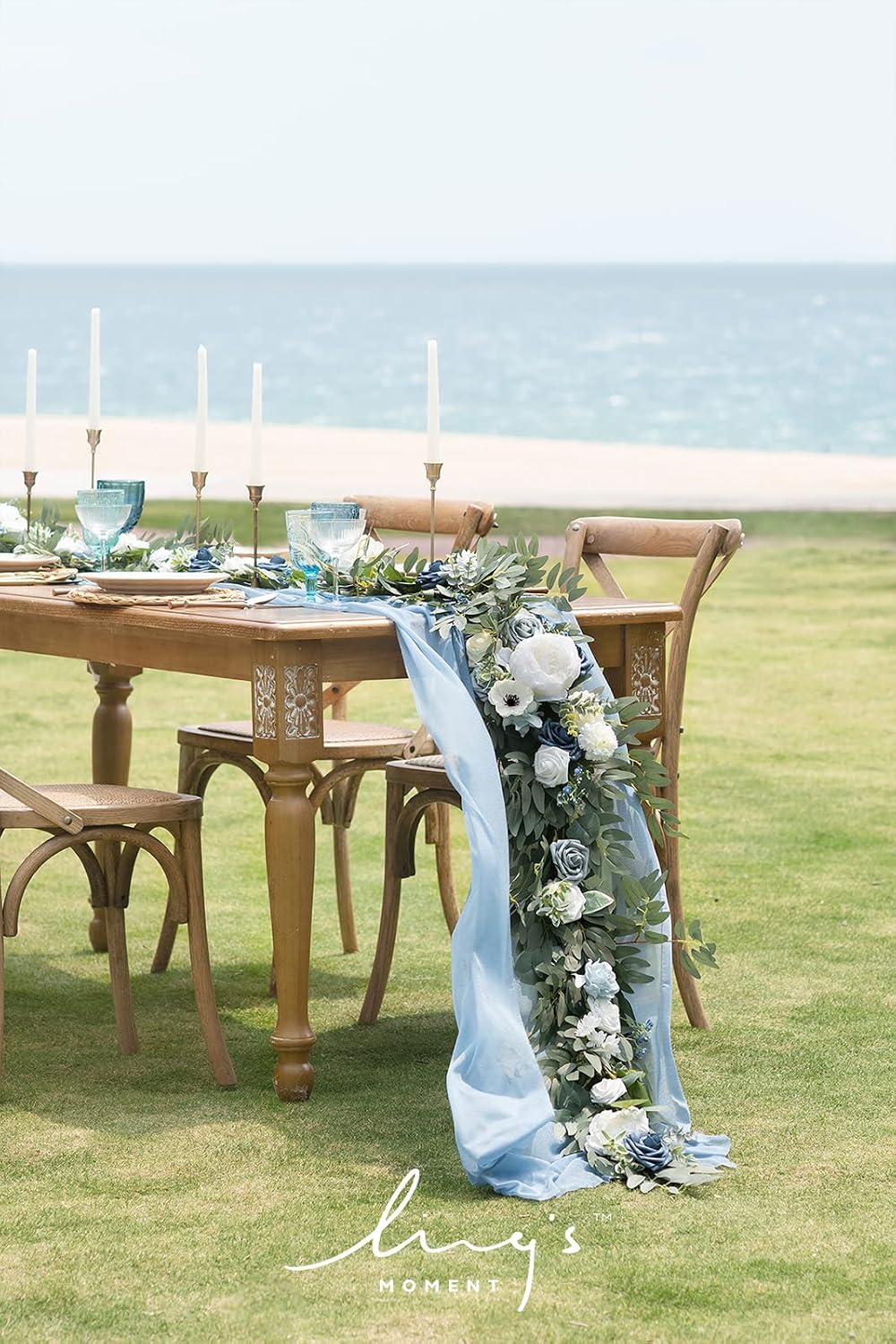 Ling's moment Dusty Blue Artificial Flower Garland Wedding Arch 6 FT