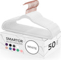 Smartor White Velvet Hangers 50 Pack, Non Slip Rose Gold Hook Felt Hangers