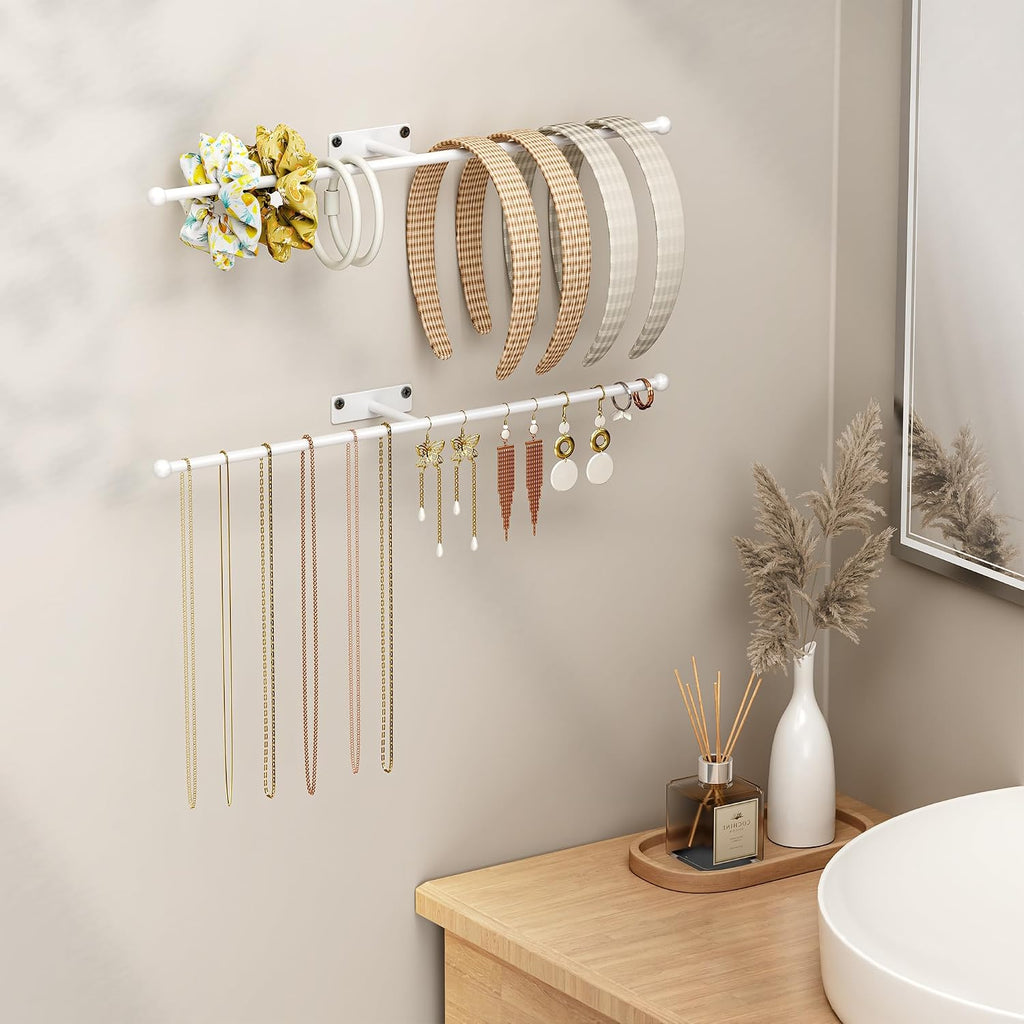 Wall Hanging Jewelry Organizer 12.6", Screw Included, White 2-Pack