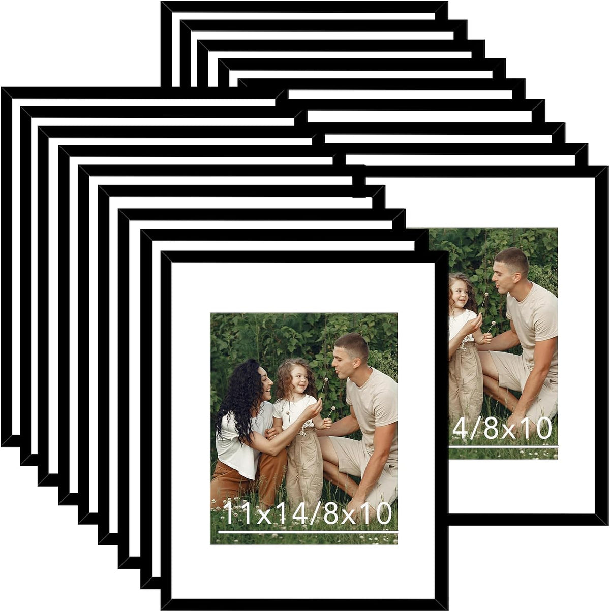 JCJMY 18 Packs 11x14 Picture Frames, Display 8x10 with Mat or 11x14 Without Mat, Black Gallery Wall Frame Set, 11 by 14 Frames Bulk Set of 18 Collage Wall Decor Photo Frames Set for Wall, Black