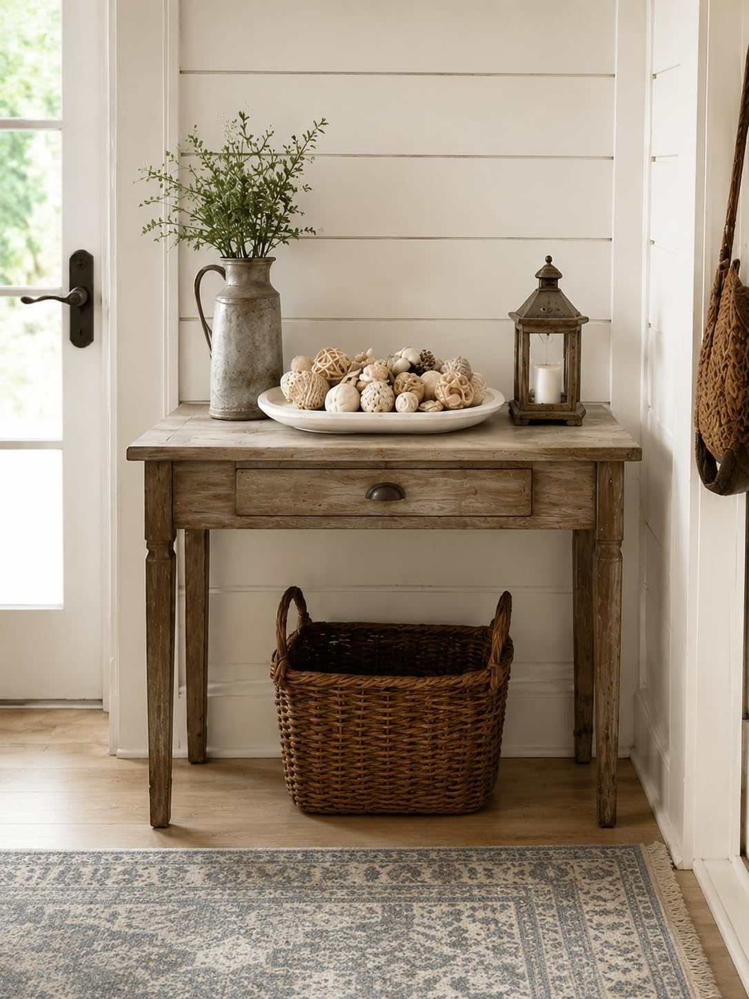 Hanobe Wooden Decorative Key Bowl for Coffee Table Decor, Rustic White