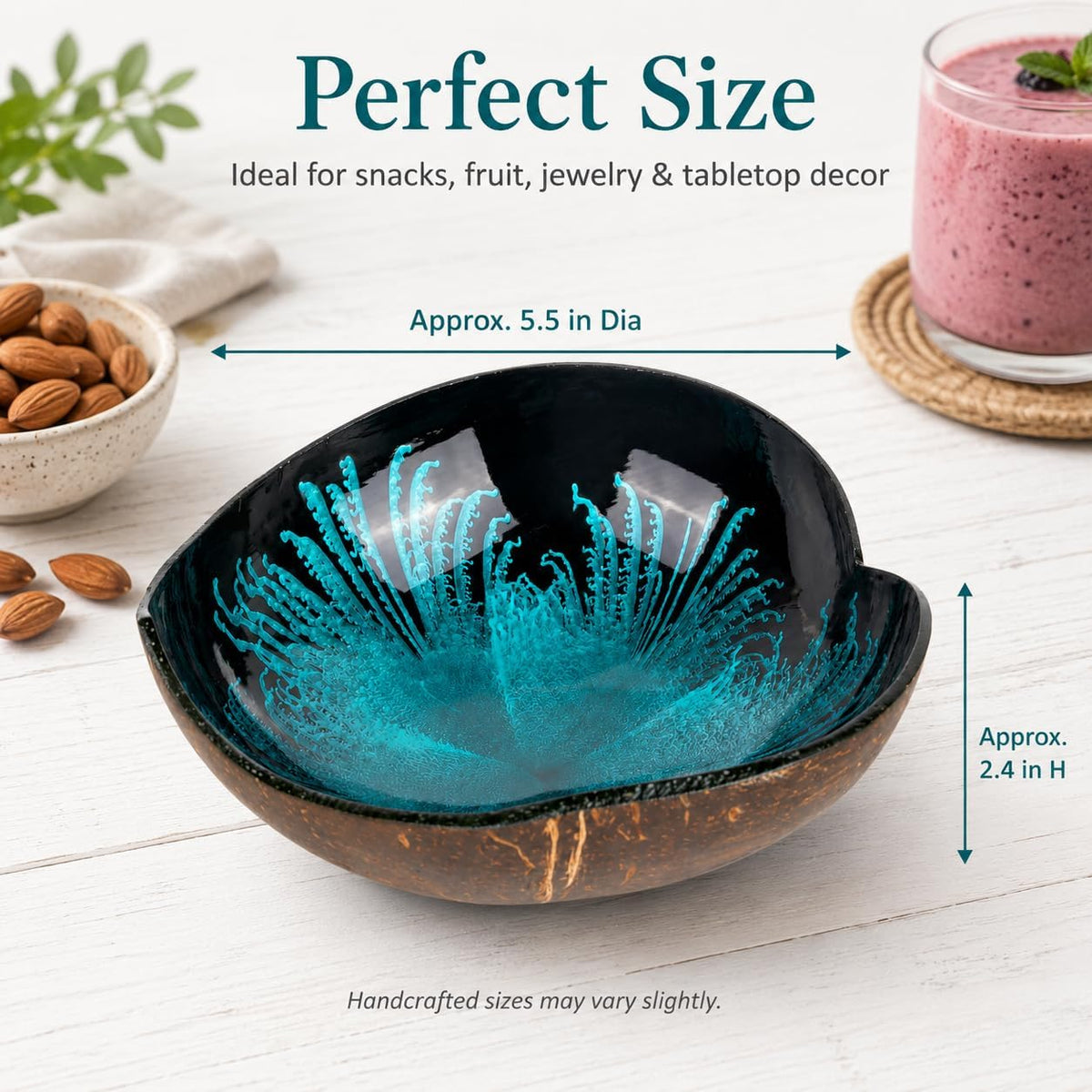 Coconut Acai Bowl Candy Dish - Heart Wooden Shell for Smoothie Yogurt Food