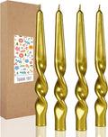 Spiral Taper Candles Twisted Candle Conical Stick Candles for Holiday Wedding Party Wax Unscented Dinner Candle Dripless,Christmas Gift H 10 Inch,4pcs（Gold-A）