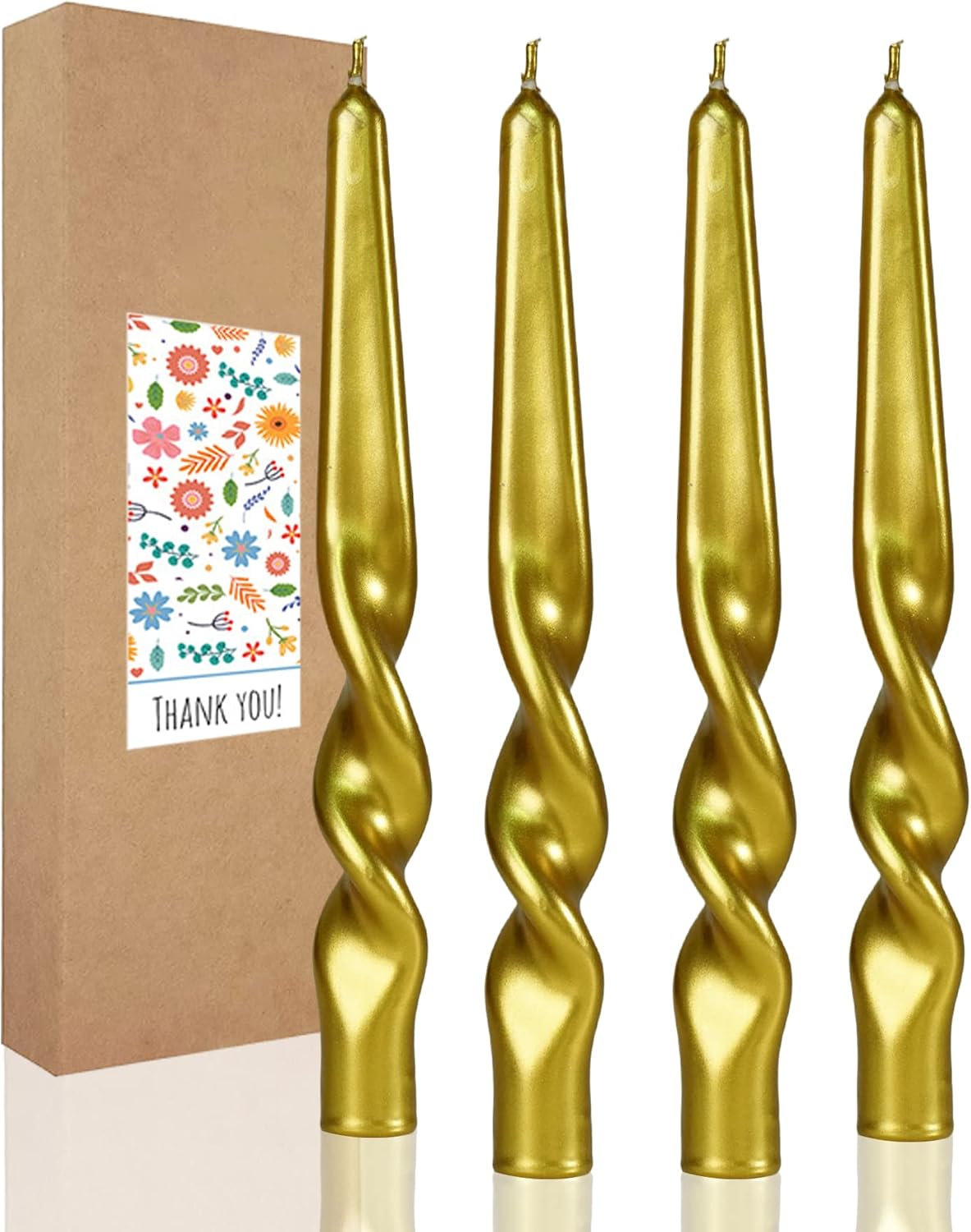 Spiral Taper Candles Twisted Candle Conical Stick Candles for Holiday Wedding Party Wax Unscented Dinner Candle Dripless,Christmas Gift H 10 Inch,4pcs（Gold-A）