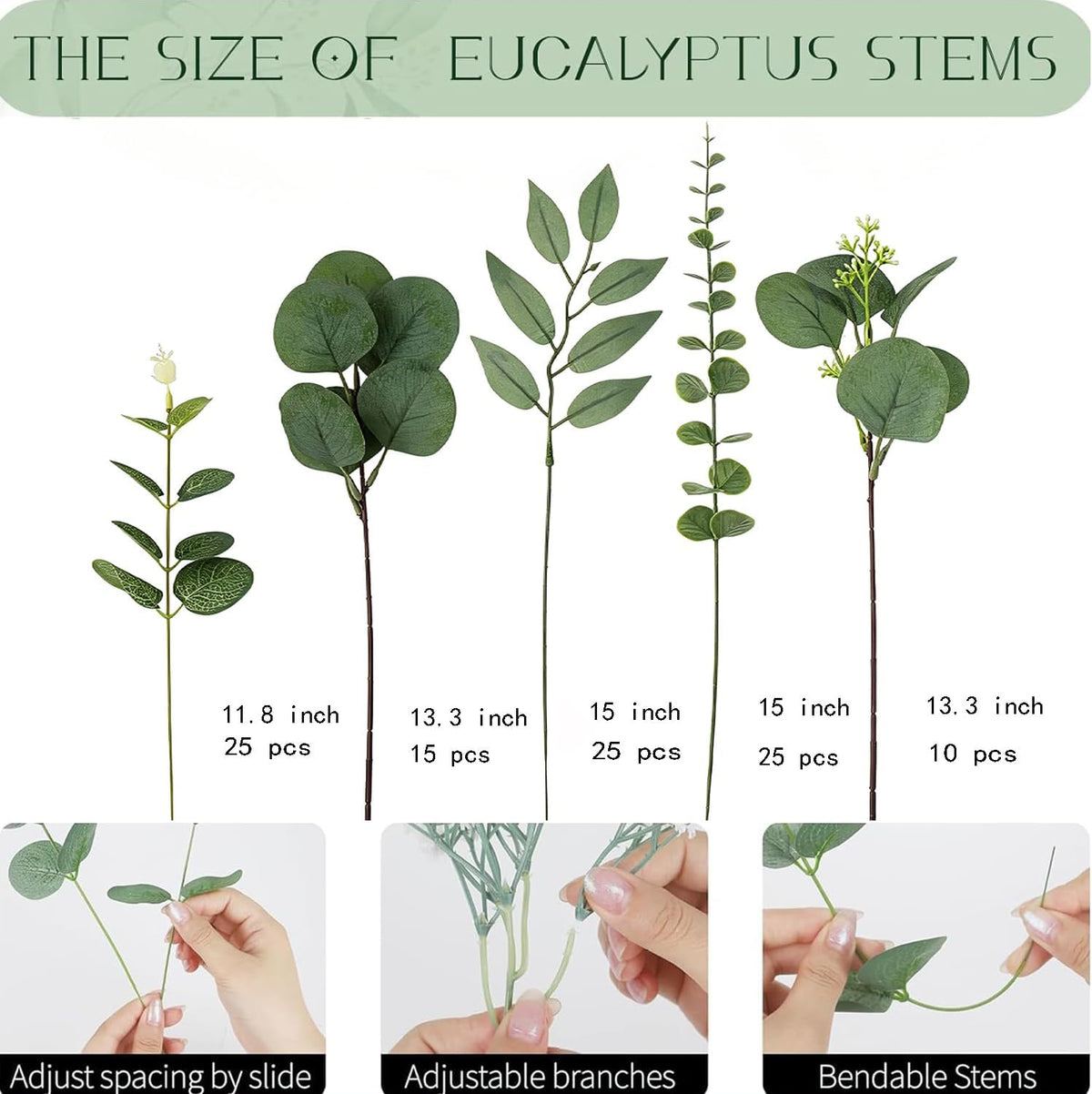 100 Pcs Artificial Mixed Eucalyptus Stems, Faux Greenery Stems for Decor