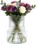 Ribbed Glass Cylinder Vase Set, Clear Modern Centerpiece