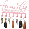 Hicarer Family Key Holder Metal Hooks Decorative Hanger Pink Rack Wall Mount Organizer with Screws and Anchors for Keys Hat Kitchen Entryway Front Door Home Decor