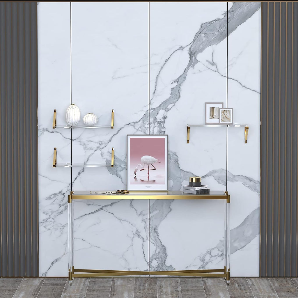 Gold Floating Shelves Crystal-Clear Acrylic Floating Shelves,Sturdy Thickness 10mm(0.4inch) Acrylic Shelves for Wall Decor,Gold Shelving for Living Room Decor Set of 3.
