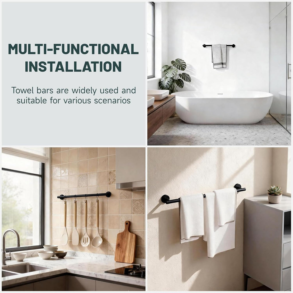 24 Inch Towel Rack for Bathroom, Matte Black