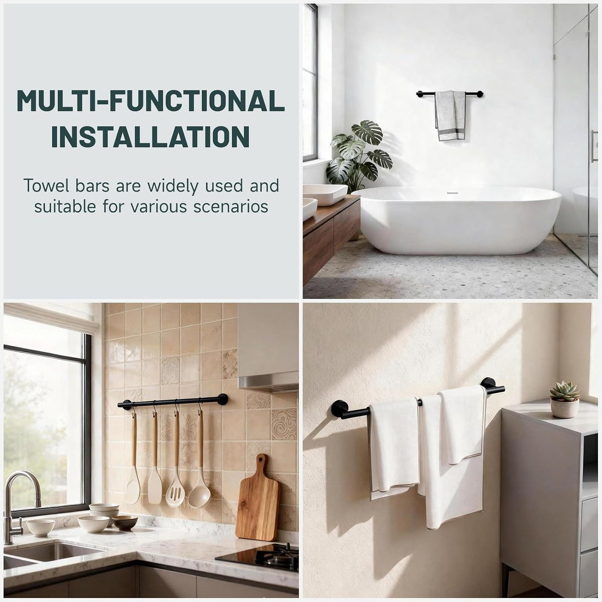 24 Inch Towel Rack for Bathroom, Matte Black
