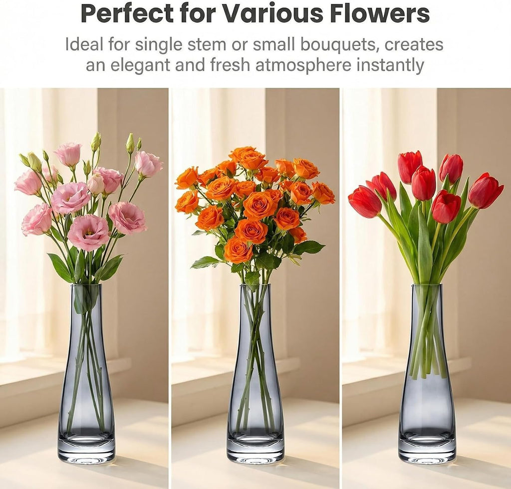 Erioctry Single Bud Vase, Hand-Made Blown Art, Clear Glass, Single Stem Vase, Home & Office Decor, Wedding Party Event
