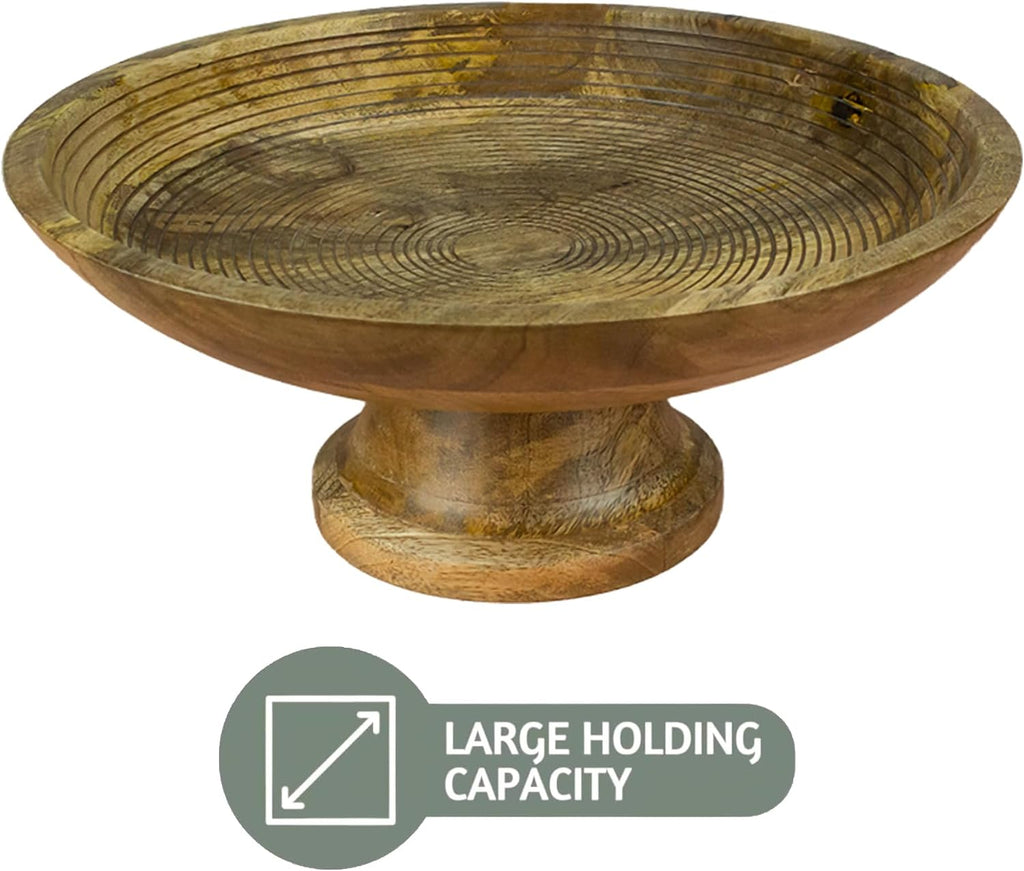 HOMORA Wood Fruit Bowl or Decorative Pedestal Bowl for Table Décor, for Kitchen Counter, Detachable Base,12-inch Large Bowls,Mango Wood (BROWN), christmas, thanksgiving, new year