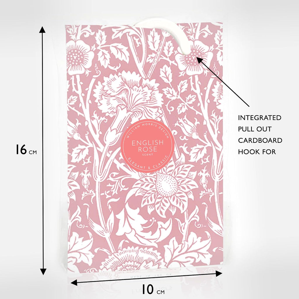 The Master Herbalist Scented Wardrobe Freshener Sachets in a William Morris Design. Available in Lavender, Sandalwood, Rose, Lily and Lilac (Helebore Pink, Pack of 2)