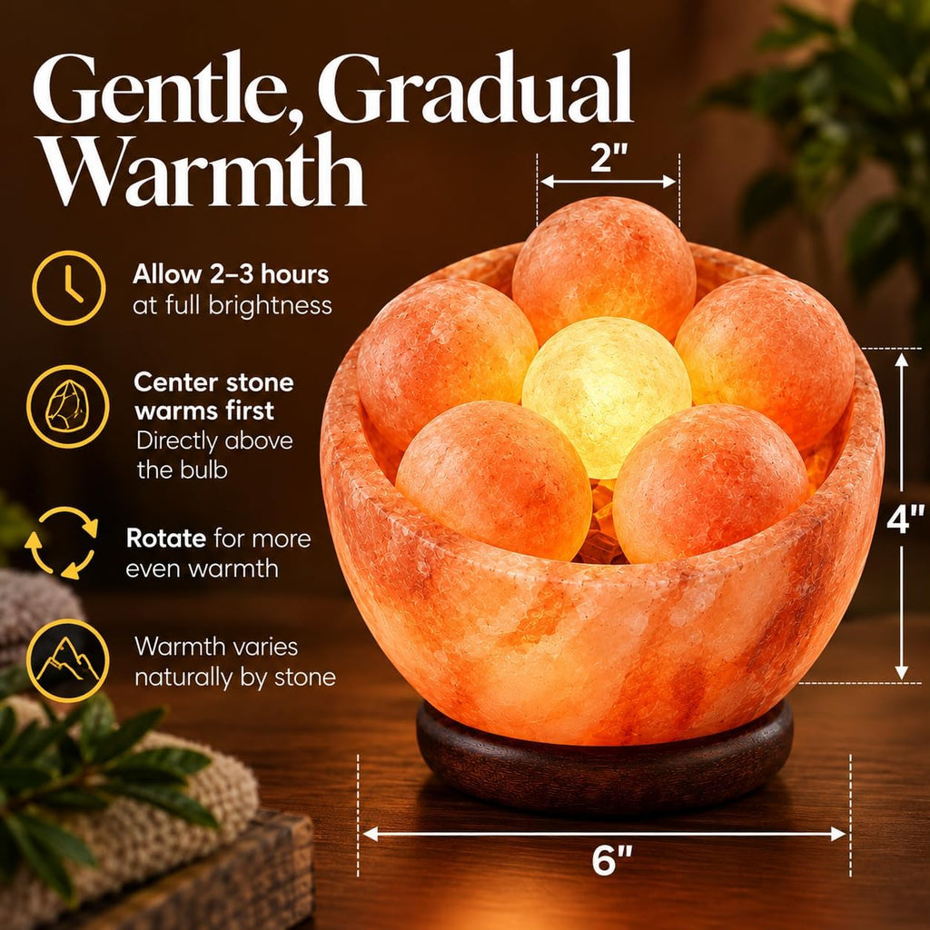 UMAID Himalayan Salt Lamp Bowl with 6 Himalayan Salt Massage Stones, Dimmable Pink Rock Salt Lamp for Bedroom, Office Desk & Meditation Room, Spa Decor, Relaxation Home Decor Gifts for Men & Women