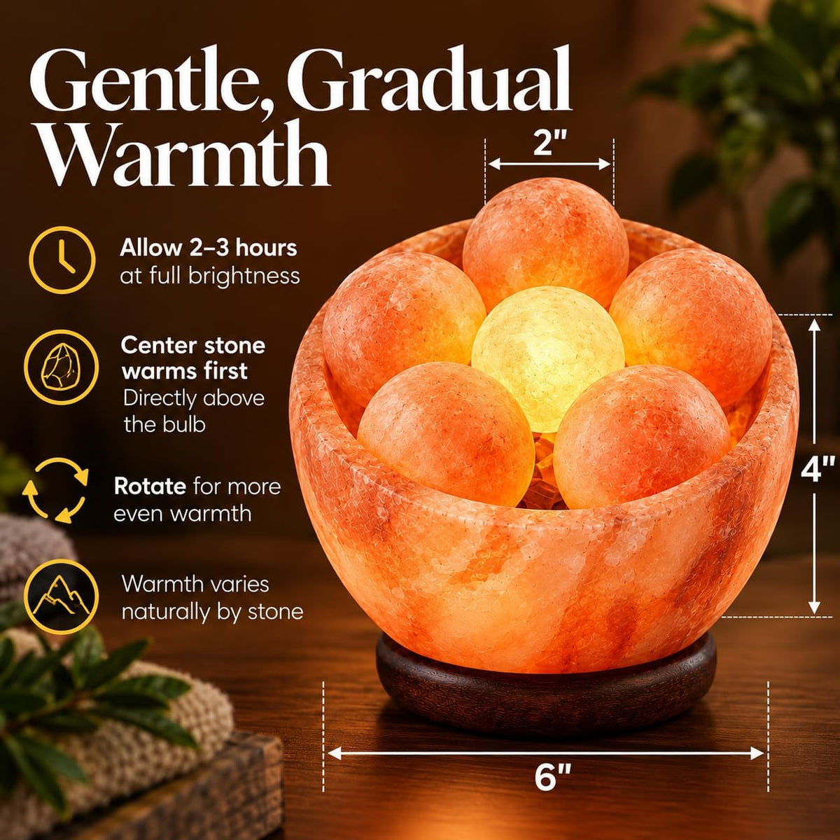 UMAID Himalayan Salt Lamp Bowl with 6 Himalayan Salt Massage Stones, Dimmable Pink Rock Salt Lamp for Bedroom, Office Desk & Meditation Room, Spa Decor, Relaxation Home Decor Gifts for Men & Women