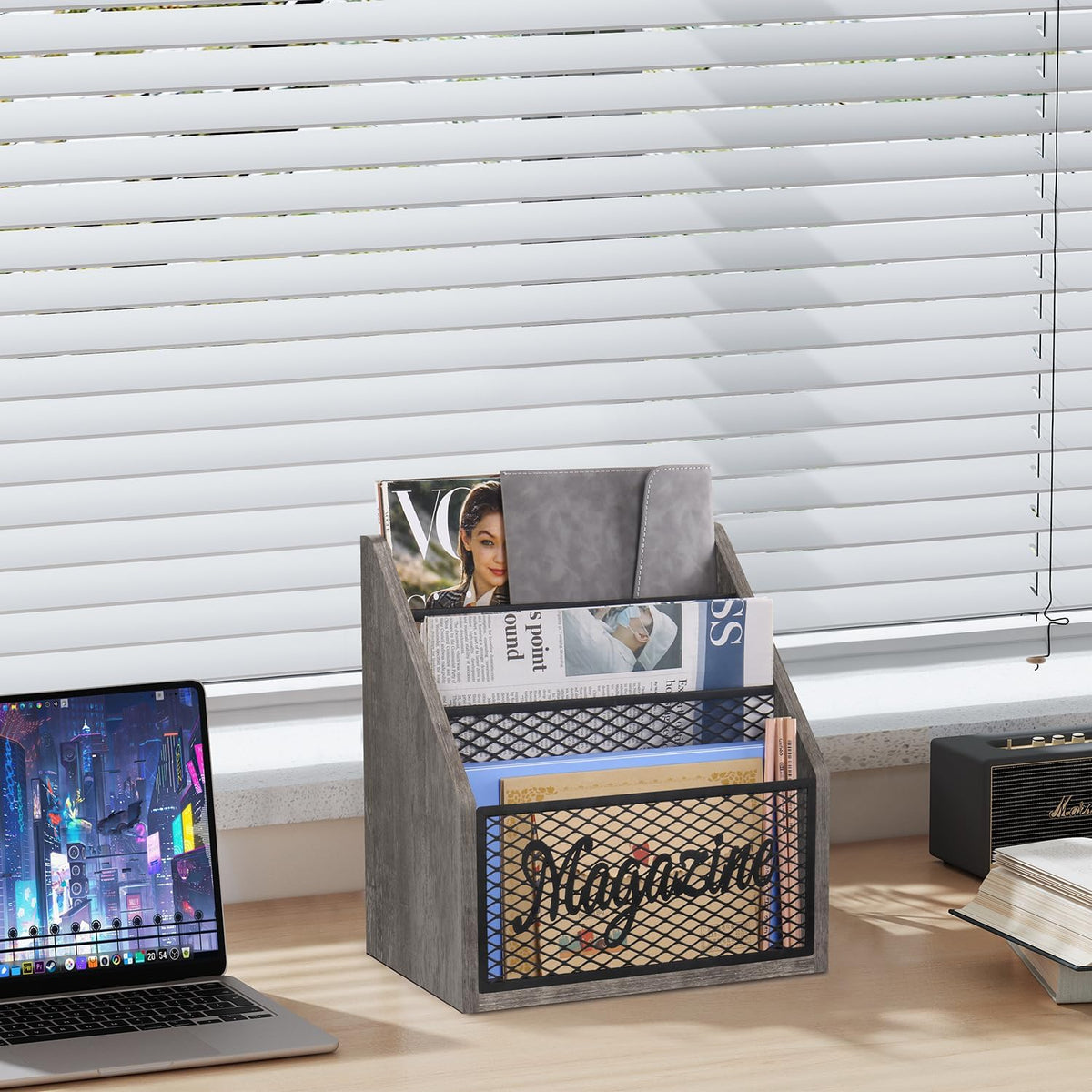 YINMIT 3 Tier Magazine Rack, Stepped Magazine Holder Floor for Home Storage