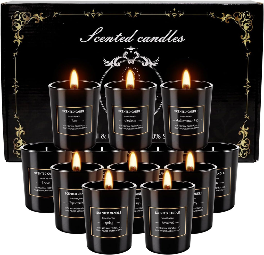 12 Pack Scented Black Candles Gift Set for Dad, Soy Wax Aromatherapy Candles for Home, 12 Masculine Fragrances, Gift from Daughter/Son for June Holiday, Stress Relief & Relaxation for Men
